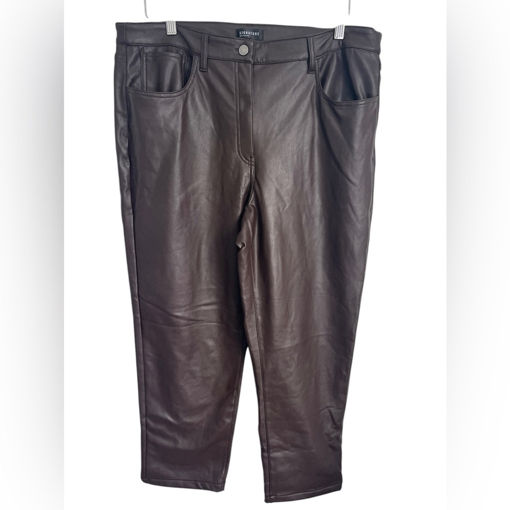 Reitmans Brown Faux Leather Straight Leg High Rise Pants Sz 18